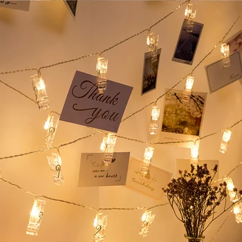 

LYFS 2M/4M LED Photo Clip Light String Chain Flash Photo Wall Decoration For Birthday Valentine's Day Party Garland