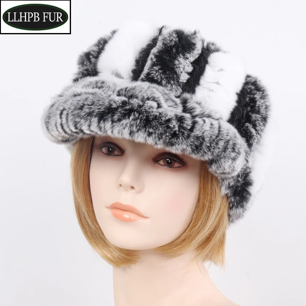 

2019 New Lady Real Fur Beanies Hats Good Elastic Knitted 100% Natural Rex Rabbit Fur Caps Women Winter Warm Soft Genuine Fur Cap