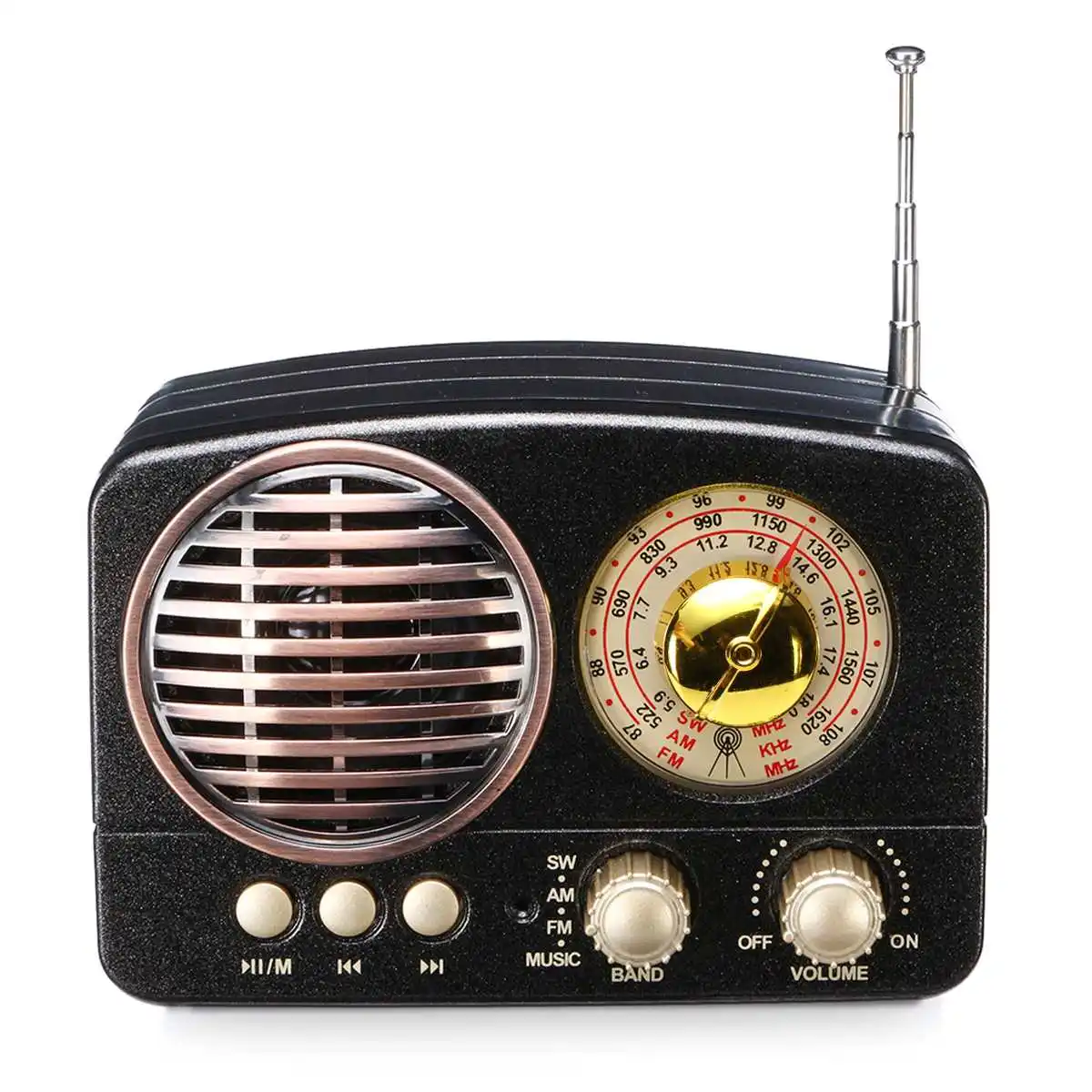 Мини Портативный Ретро Радио Карманный приемник AM FM SW+ bluetooth Дополнительный вход громкоговорителя USB TF слот для карт MP3 телефон музыкальный проигрыватель перезаряжаемый - Цвет: Черный