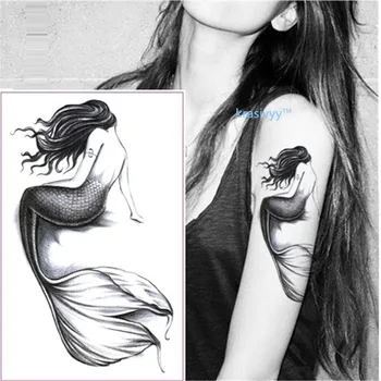 

2018 Sexy Body Art Beauty Makeup black mermaid Waterproof Temporary Tattoo water transfer Stickers makeup girls fake tattoos