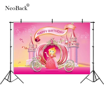 

NeoBack Pink Princess Castle Birthday Photo BackdropsFlowers Baby Birthday Shower Party Photographic Backgrounds P4010