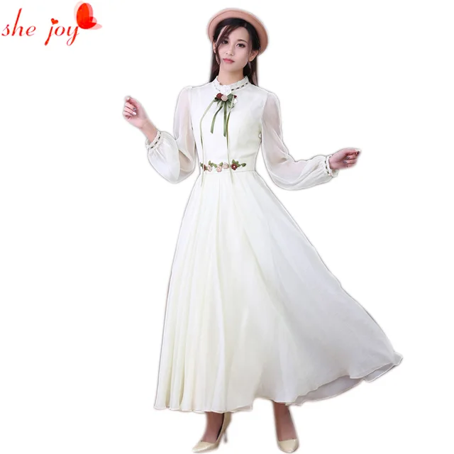 2017 New Spring Dress Elegant White Ankle Length Full Long Women S 2017 New Spring Dress Elegant White Ankle Length Full Long Women S Embroidery Vintage Chinese Design