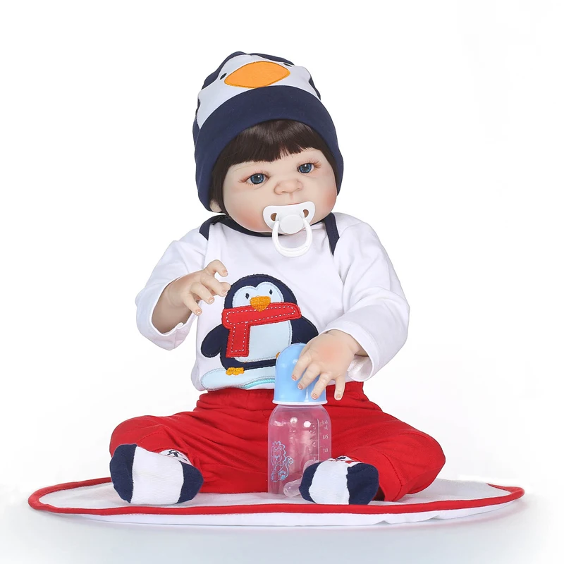 

Nicery 22inch 55cm Bebe Reborn Doll Hard Silicone Boy Girl Toy Reborn Baby Doll Gift for Children Red Trousers Black Penguin