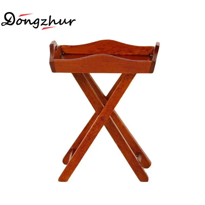 

Dongzhur Dollhouse Miniature 1:12 Accessories Doll House Mini Model Table Brown Bracket Shelf DIY Wooden Toy House Furniture