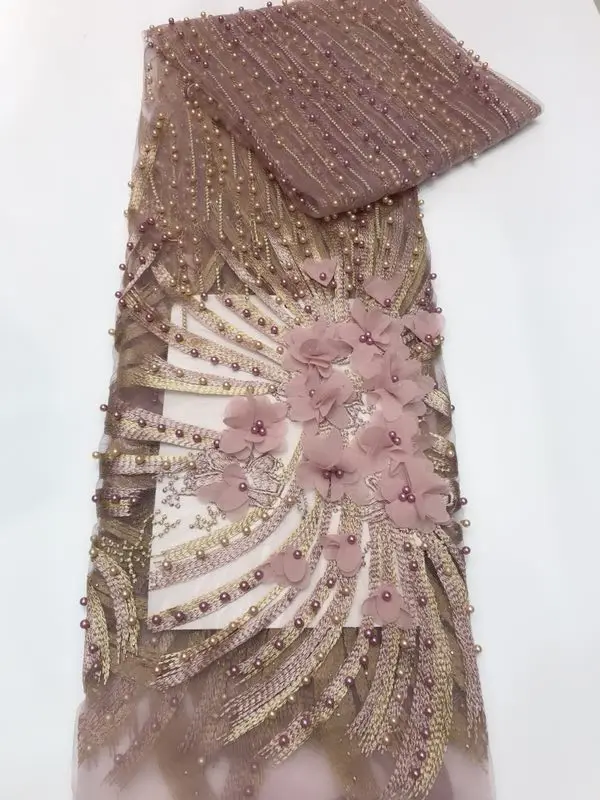 

Nigerian French Embroidered Tulle Lace With full beads High Quality African appliqueTulle Lace Wedding Fabric For Dress