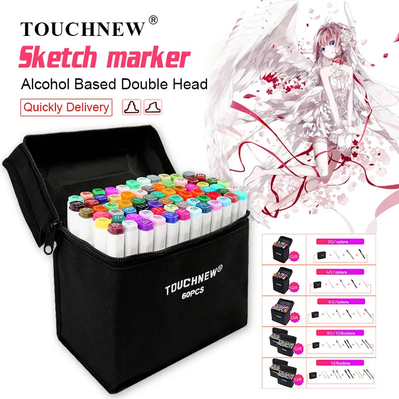 

TOUCHNEW 168 Colors Marker Set Sketch Alcohol Based Markers Double Head Painting Drawing Brush Pen Art Supplies For