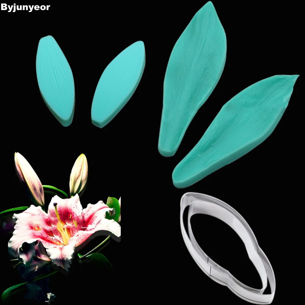 

Lily Petal Leaf Silicone Veiner &Cutter Stainless Steel Cutter Cake Decorating Mould Flower Petal Cutter Fondant SugarcractCS164