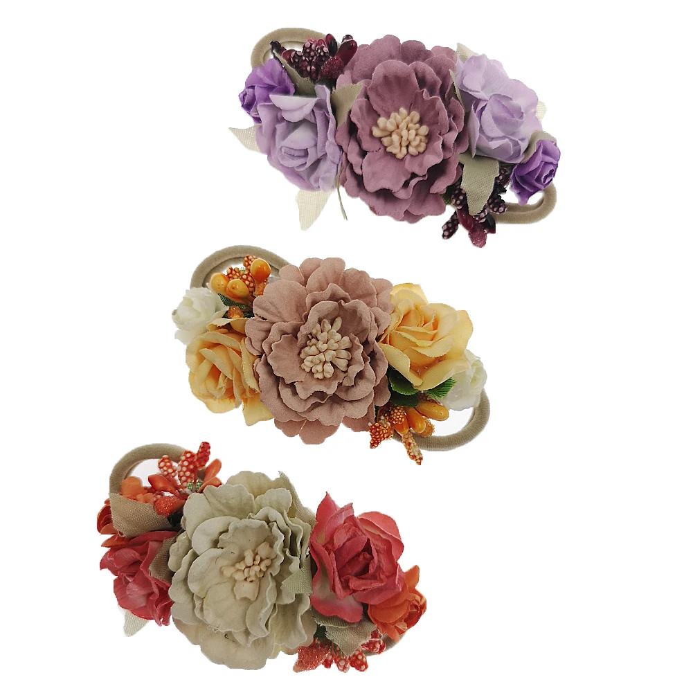 

Kidocheese Baby Nylon Headbands Fabric Flower Hairbands Infant FloralPhotography Props Hair Accessory