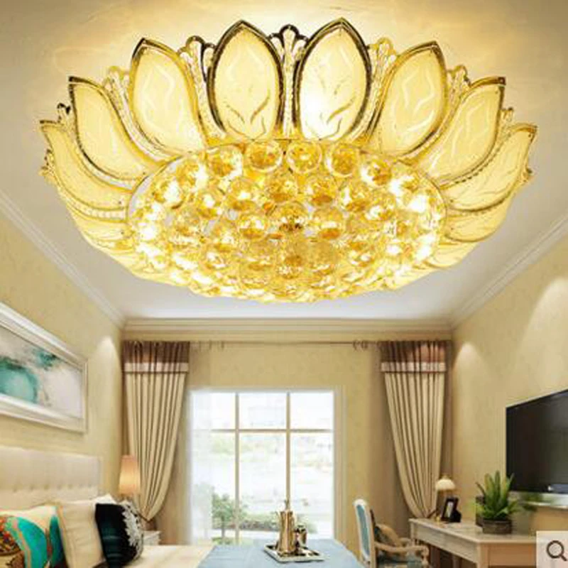 

European-style gold led cornucopia crystal lamp living room lighting ceiling lamp bedroom study round restaurant LED lighting