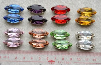 

free shipment,Sew On beads 13*27mm 80 Pcs/Lot marquise Crystal Fancy Stone with brass Claw Setting 4 holes 8 defferent color
