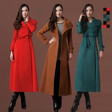 Осень-зима Для женщин супер длинный ремень твердые тонкие кашемировые пальто женские элегантные шерстяные пальто, женская верхняя одежда, S-XXXL D023