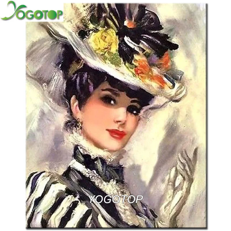 

YOGOTOP DIY 5D Diamond Embroidery Full square/Round Drill "hat lady" Wall Decor Mosaic unfinished Diamond Painting woman YY456