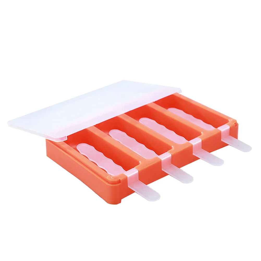 

1Set 4 Lids Ice Cream Tray Portable Ice Pop Maker Multi Usage Plastic Popsicle Mold Ice Cream Mold Maker For Kids Orange Colorfu