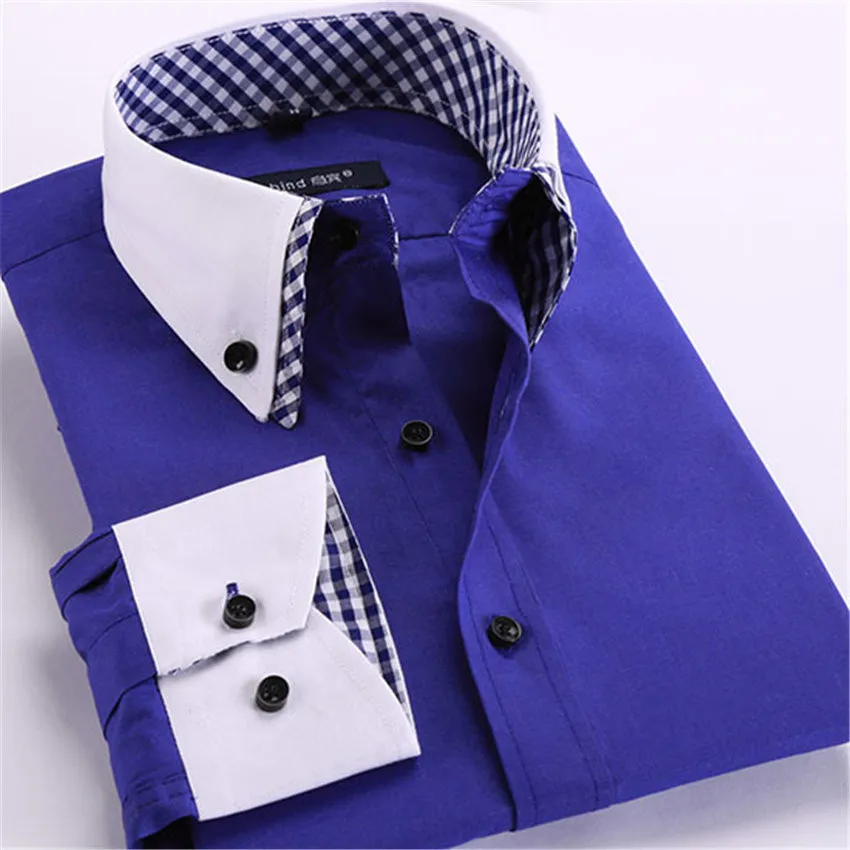 Doble cuello de larga Hombre Camisas de Vestir de marca sólida Bussiness Hombre vestido de camisa puño francés Camisas para Hombre Camisas Hombre Vestir|dress shirt style|dresses for mother of bridesshirt clothes -