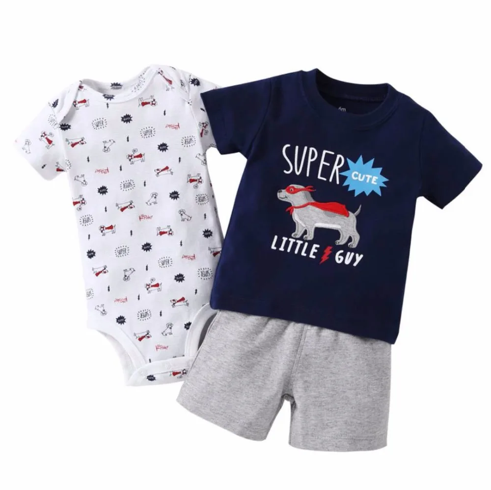 Коллекция года, Модный комплект летней одежды для маленьких мальчиков, детская одежда из хлопка короткий боди+ шорты+ футболка 3 предмета, Одежда для новорожденных