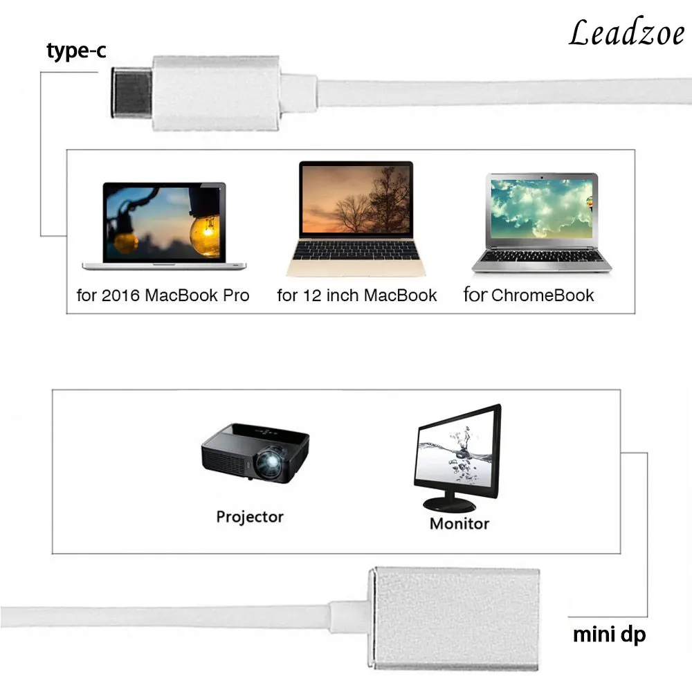 Leadzoe Type C к Mini DP адаптер USB 3 1 DisplayPort кабель для нового Macbook Mac Book Silver|mini displayport cable|mini