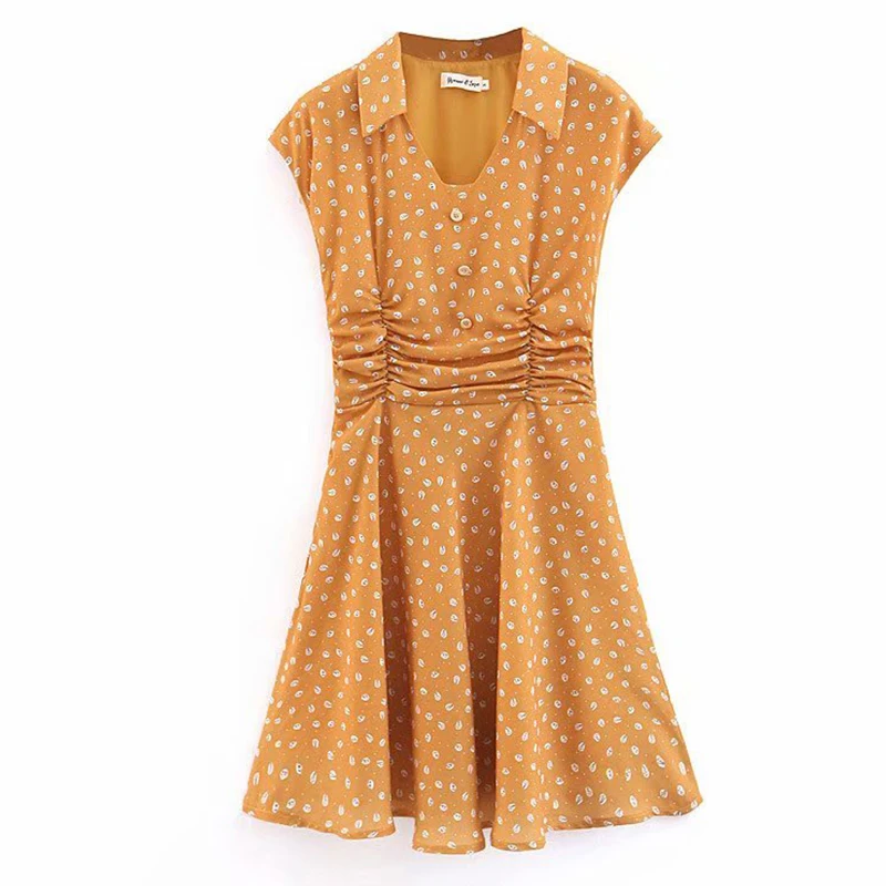 Women's Clothing Dress 2019 Printed Button Decoration Short-Sleeved Dress Ms Summer Street Sexy Slim Fit Temperament Clothing