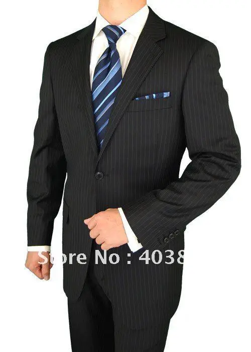 Мужчины шерсть мужской костюм ручной работы две кнопки куртки плоскую переднюю брюки полоса MS0264