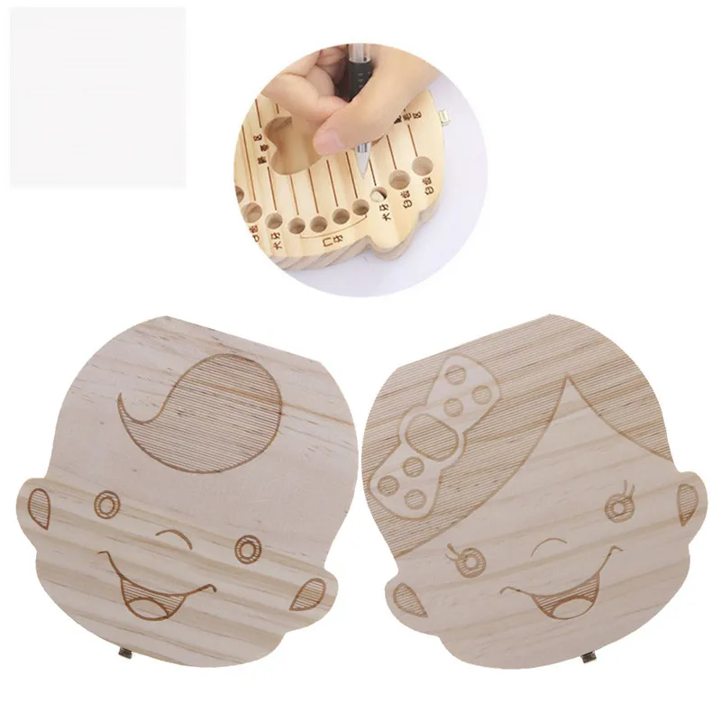 1 PC Cute Boy Girl Image Wooden Personalized Baby Tooth Deciduous Souvenir Box 7 Language | Игрушки и хобби