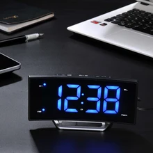 Modern LED Radio Alarm Clock Luminous Arc Bedside Snooze Function with Backlight Table Clock Charging Display Home Decoration