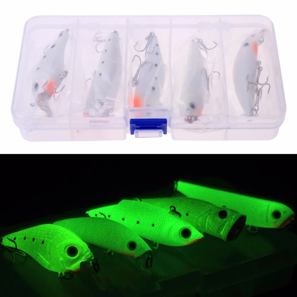 Buy 5Pcs/set Night Fishing Lures Fishing Kit Glow In