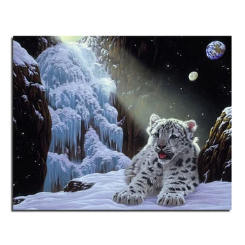 

Snow Leopard DIY Resin Rhinestone Embroidery Square/round Paintings Diamond Mosaic Needlework Pictures