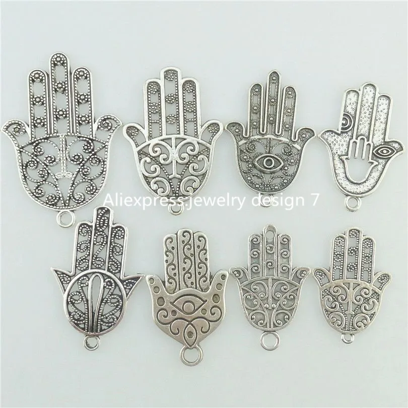 Free shipping 15897 8x MIX Vintage Faith Religions Hand Of Fatima Hamsa Hand Pendant Jewish