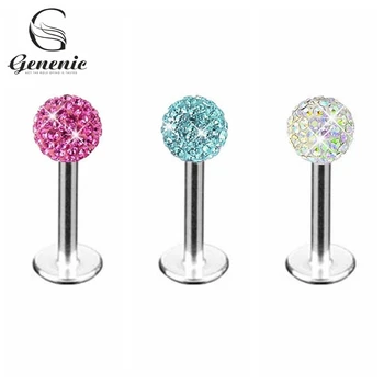 1x 4mm Stainless Steel Luxury Crystal Ball Lip Stud Tragus Earring Bar Body Piercing Gift 1.2mm thickness Promotion Nice Sexy