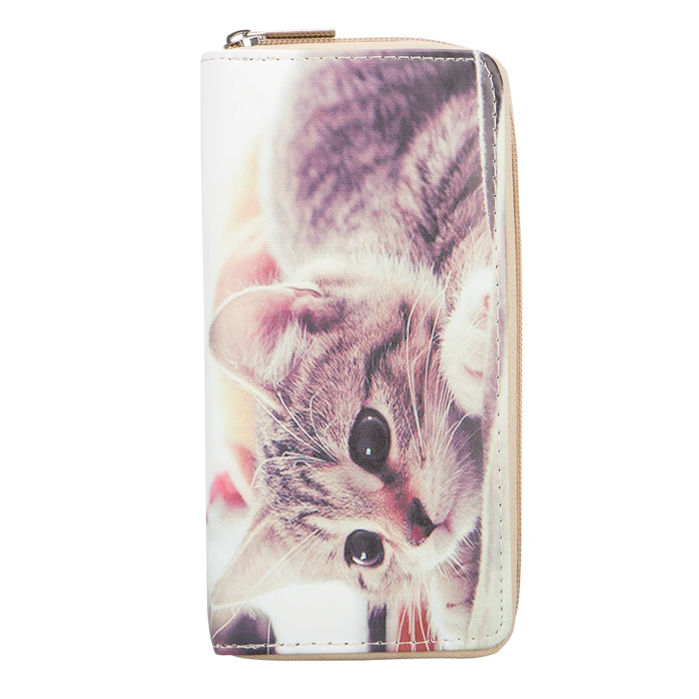 

Sansarya New Fashion 2018 Animals Sweet Cute Kawaii 3D Cat Print Female Purse Zipper PU Leather Designer Woman Wallet Money Bag
