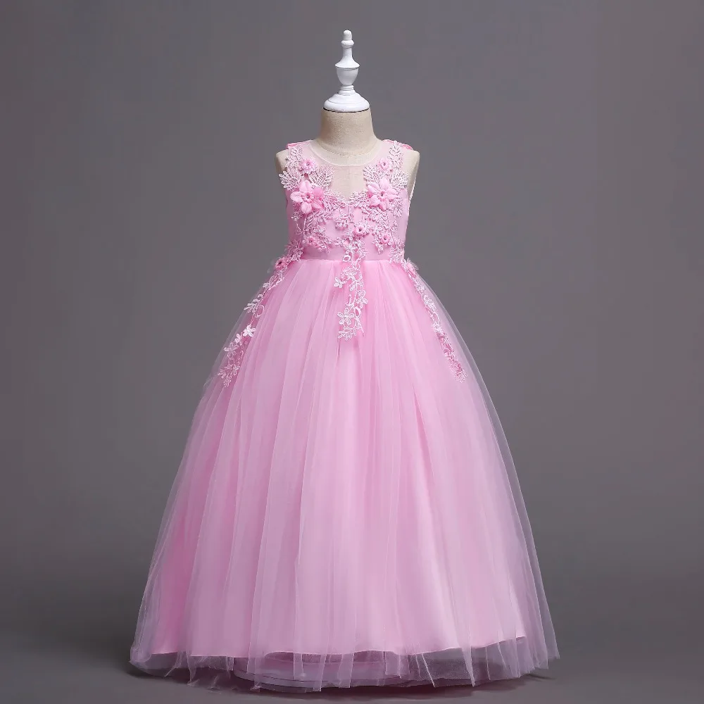 Детское платье для девочек от 4 до 14 лет, Длинные вечерние платья из тюля и кружева для девочек элегантное торжественное платье принцессы для девочек-подростков