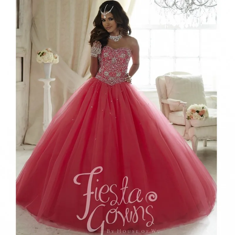 Unique Watermelon Red Quinceanera Dress 2016 Vestido de 15 nos Tulle