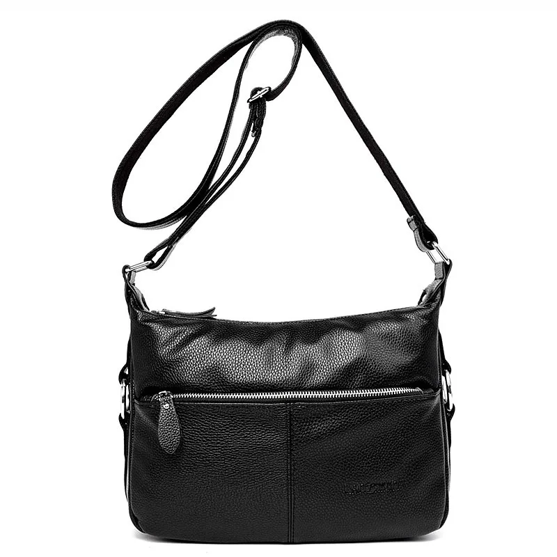 Женская сумка-мессенджер из натуральной кожи, Женская Мягкая Повседневная сумка через плечо с тиснением, сумки из воловьей кожи, сумка-конверт - Цвет: Черный