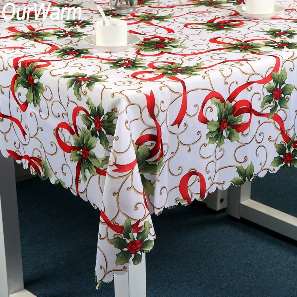 OurWarm Christmas Table Cover Rectangular Tablecloth Snowman New Year Table Cloth for Restaurant Kitchen Dining Home Decoration