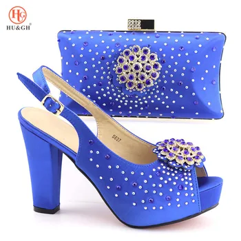 

Blue Wedding Shoe and Bag Set African Women Shoes and Bag Set Design Italian Shoes with Matching Bag Set Decorated with Stone
