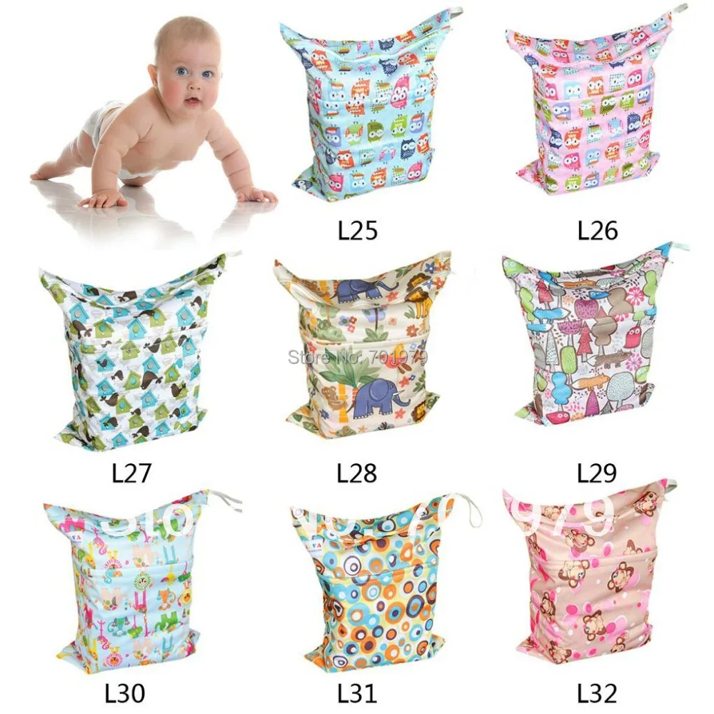 (50 pieces/lot) Two pockets Two Zippers Elastic Handle Baby Reusable Nappy Bagsin Diaper Bags