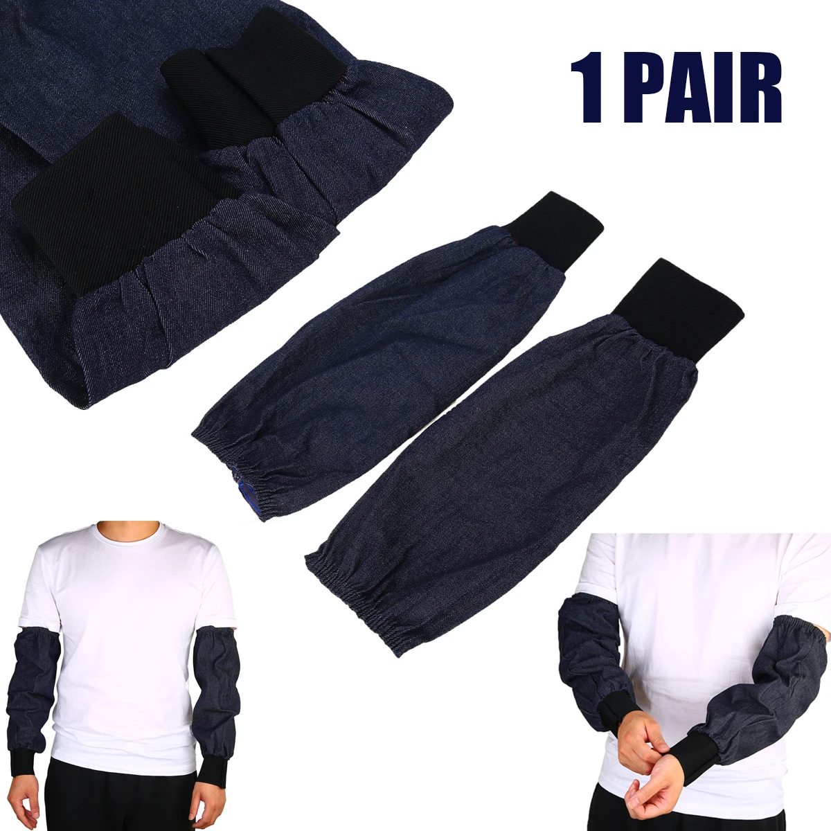 1 Pair Denim Welder Working Sleeves Welding Lengthen Arm Sleeves Cut Resistant Heat Protection Welding Cutting Supplies