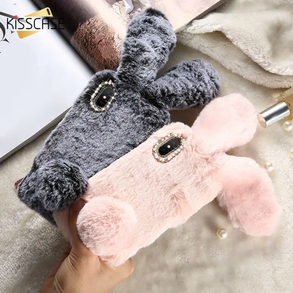 

KISSCASE Rabbit Fluffy Fur Phone Case For iPhone XS Max 6 6S 7 8 Plus X Cute Phone Cover For iPhone XS Max XR 5 5S SE Cases Capa