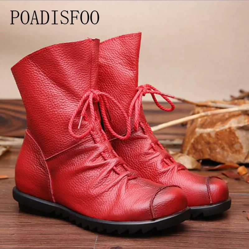 Meilleur POADISFOO Véritable En Cuir fabriqués À La Main 2018 d hiver femmes Bottes Western bottes bottes Bout Rond Bottes femme Chaussures. ZXW 1806