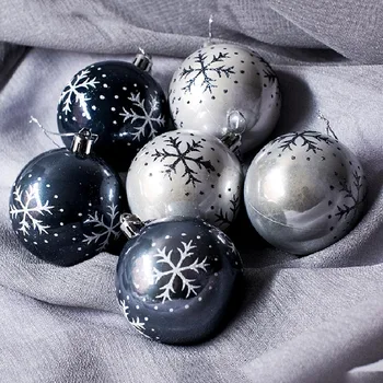 

6 Pcs Snowflake Painted Balls Christmas Tree Ornaments Gift Plastic Ball Hanging Holiday Party Decor