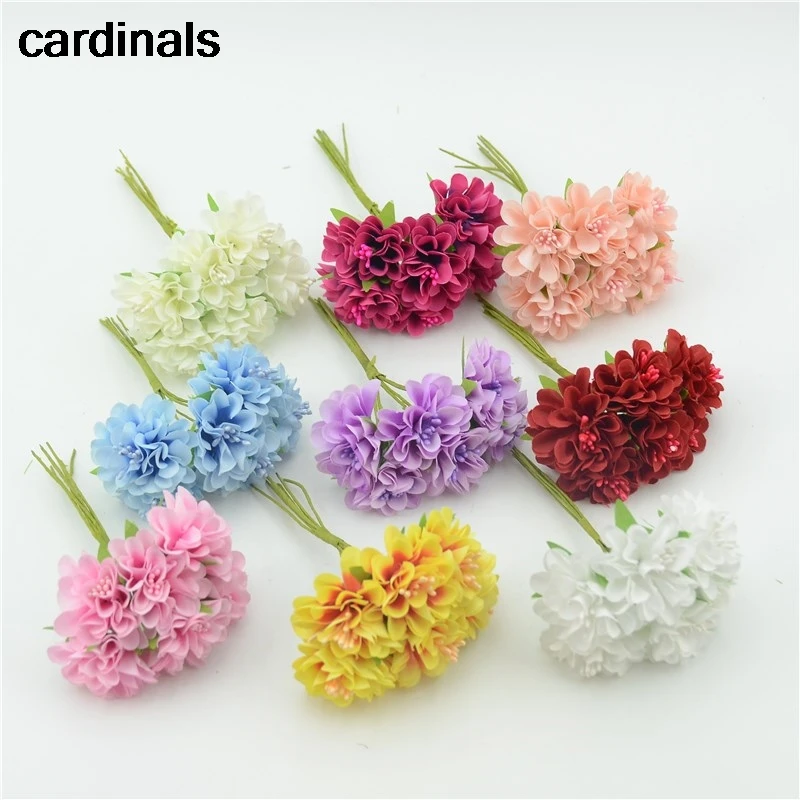 6/60pcs/Lot Mini Silk Artificial Rose Flowers Bouquet Scrapbooking Fake  Flower Stamen Wedding Party Decoration DIY Handmade