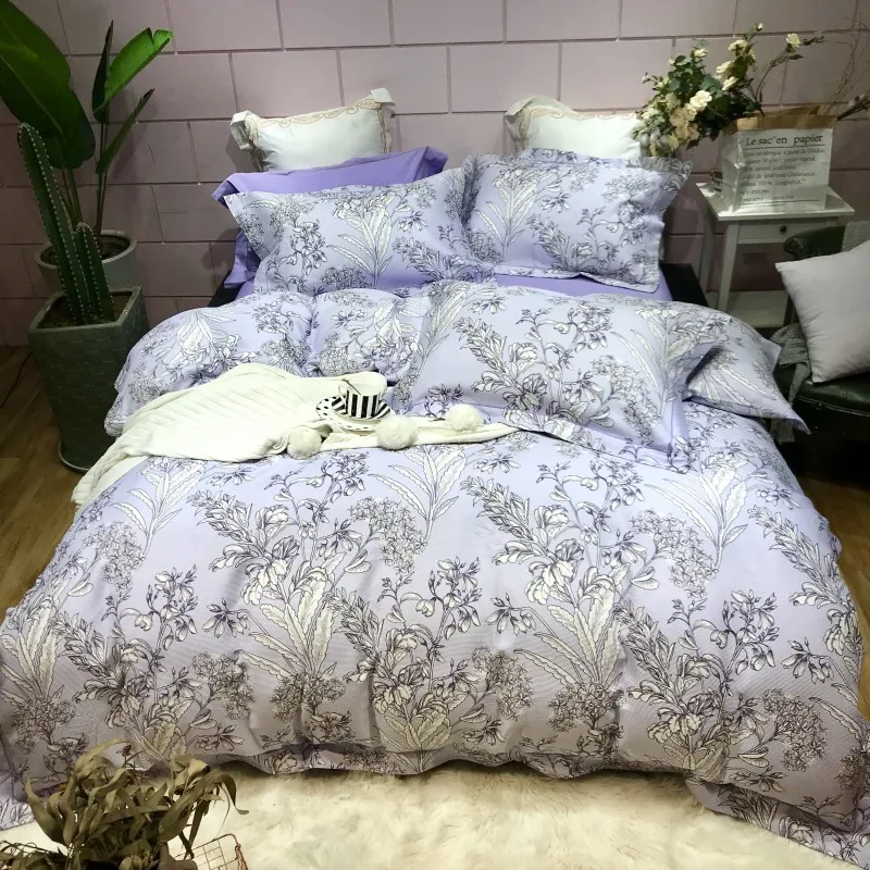 Waliicorners 4pcs Collection Floral print Duvet cover 100%Cotton Soft Bedding Set queen size king Bed sheets or fitted sheet pillow shams 33 IMG_6653