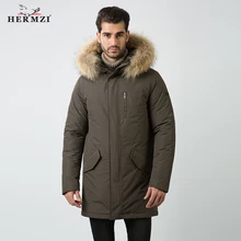 HERMZI 2019 Мужские зимние куртки и пальто Хлопковое пальто Мужская меховая куртка енота Мужская кур