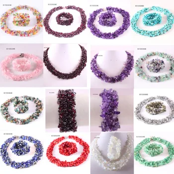 

Women Jewelry Set Irregular Shape Chip Beads Natural Stone Howlite Garnet Onyx Fluorite Quartz Crystal Opal Necklace Bracelet