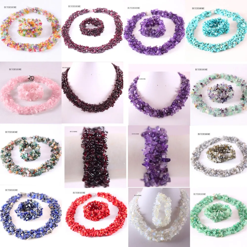 

Women Jewelry Set Irregular Shape Chip Beads Natural Stone Howlite Garnet Onyx Fluorite Quartz Crystal Opal Necklace Bracelet