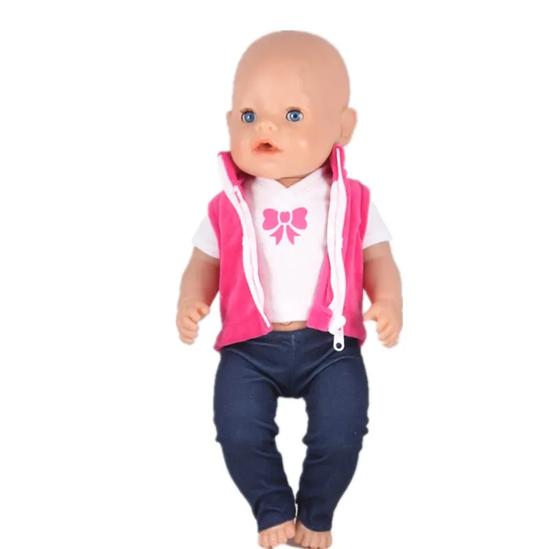 September Fashion Styles 43cm Doll Baby Born Doll Clothes Red Zipper Vest White tshirt and Pants