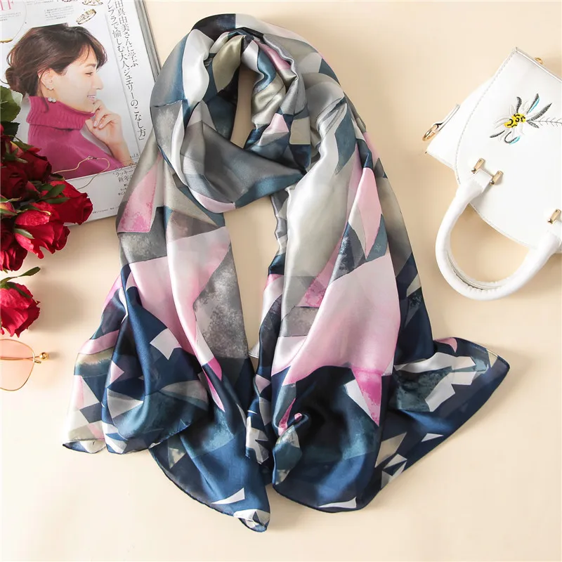 Роскошный брендовый женский шарф, летние шелковые шарфы, шали, женские накидки, мягкая пашимина, женская дизайнерская накидка для пляжа, бандана - Цвет: FS98-2