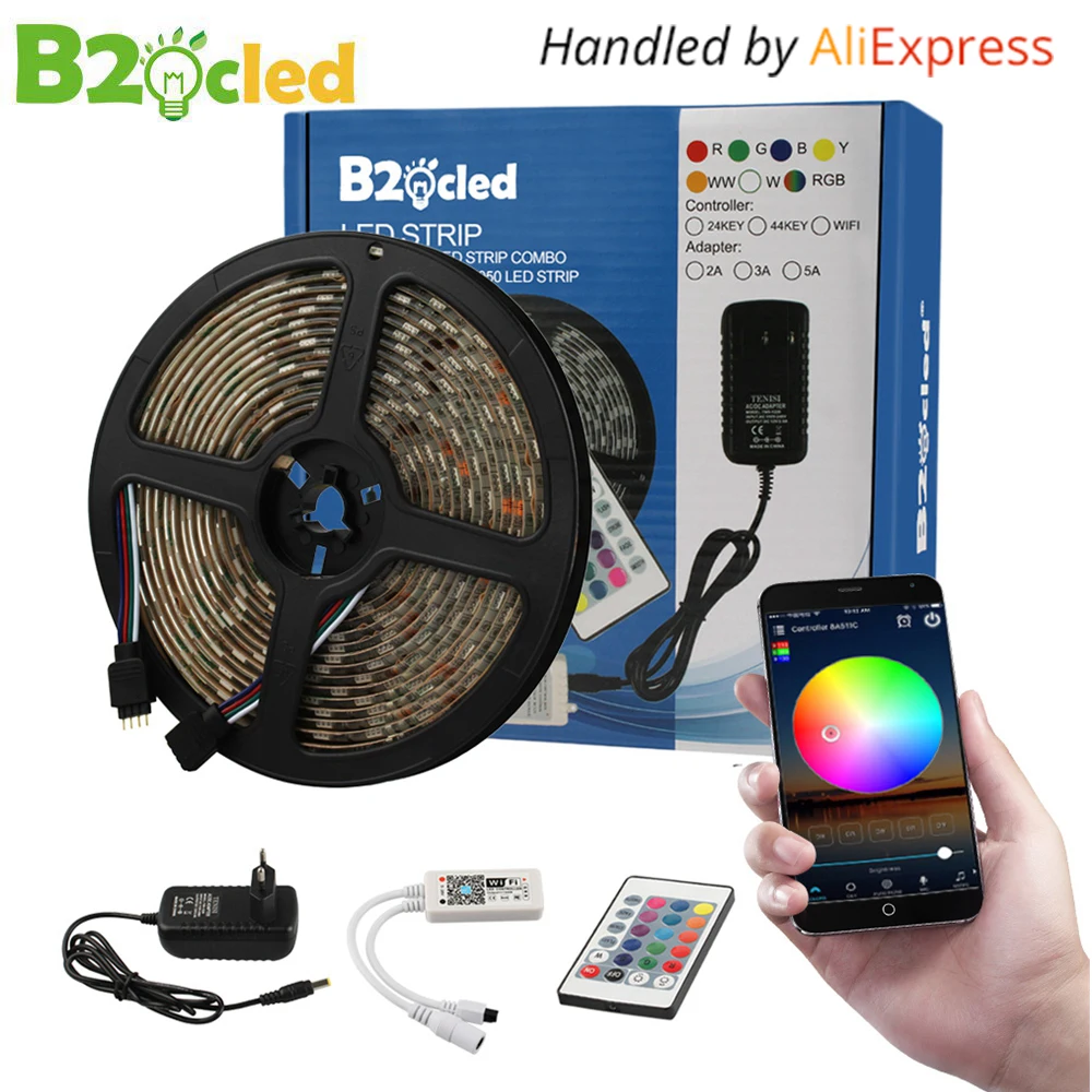 #Best WiFi LED Strip 5M 5050 2835 DC 12V 300 LED RGB strip light LED waterproof flexible LED Diode Tape WiFi controller + EU Adapter
