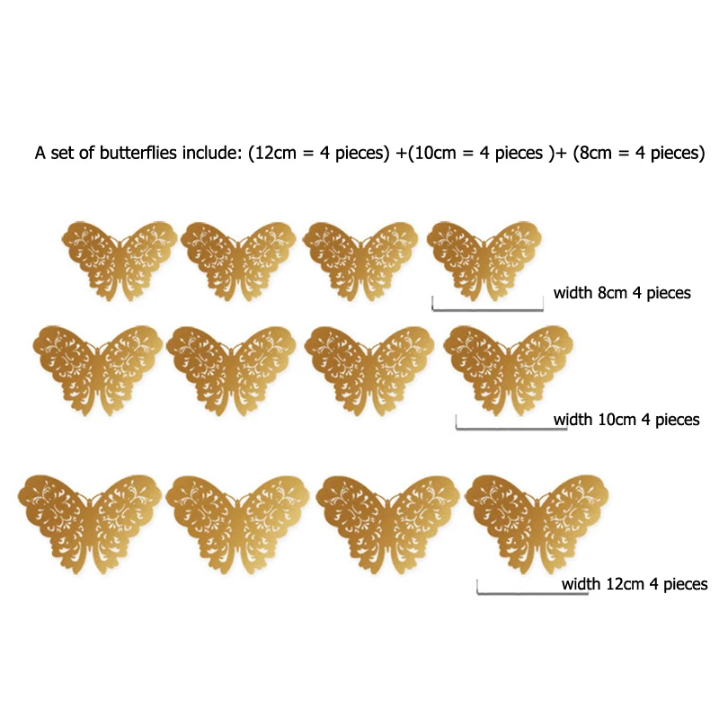 12pcs/set Hollow 3D Butterfly Wall Sticker for Wedding Decoration living room window Home Decor Gold silver Butterflies stickers 4
