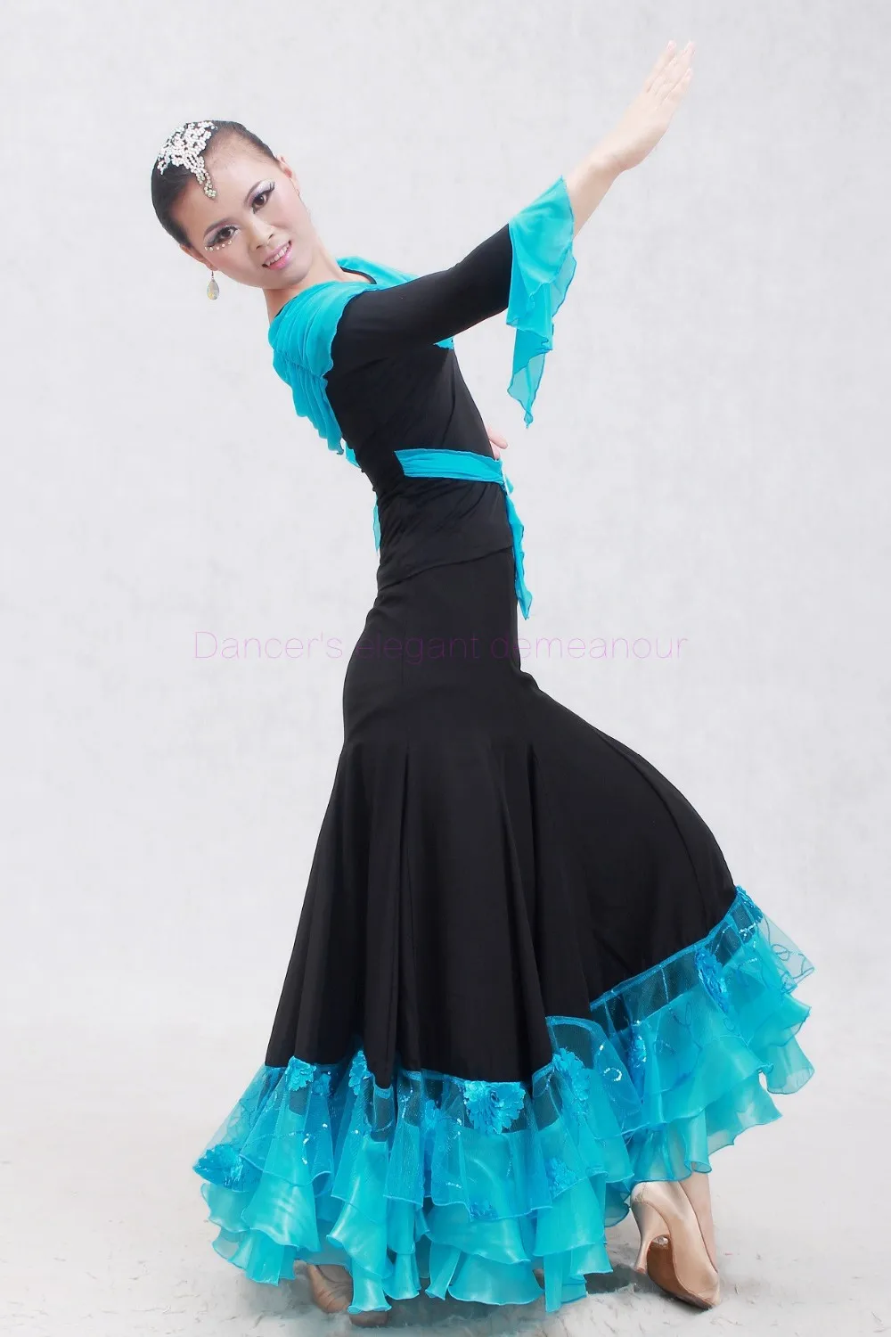 Новинка! Шифоновая юбка бального танца женские атласные цветы длинные юбки танец живота конкуренция юбка S-6XL сделать 031