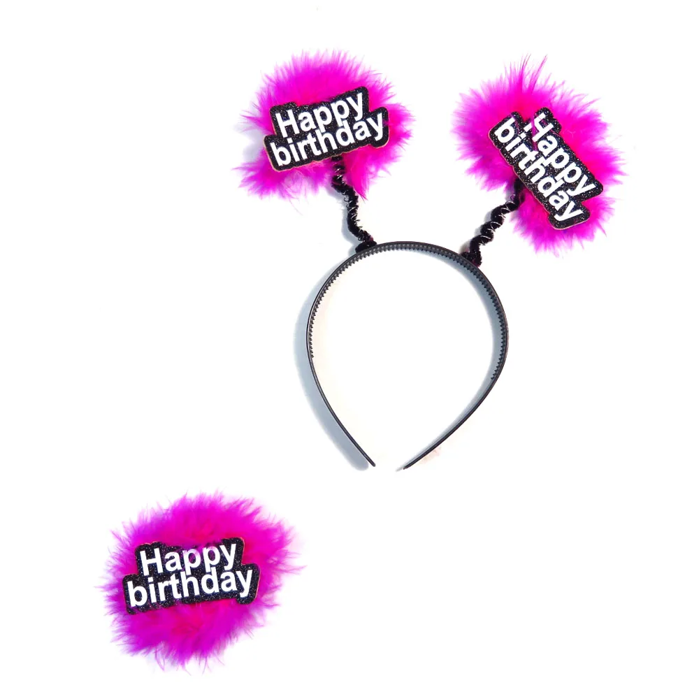 Happy birthday headband pink feather hair accessories girls hair band